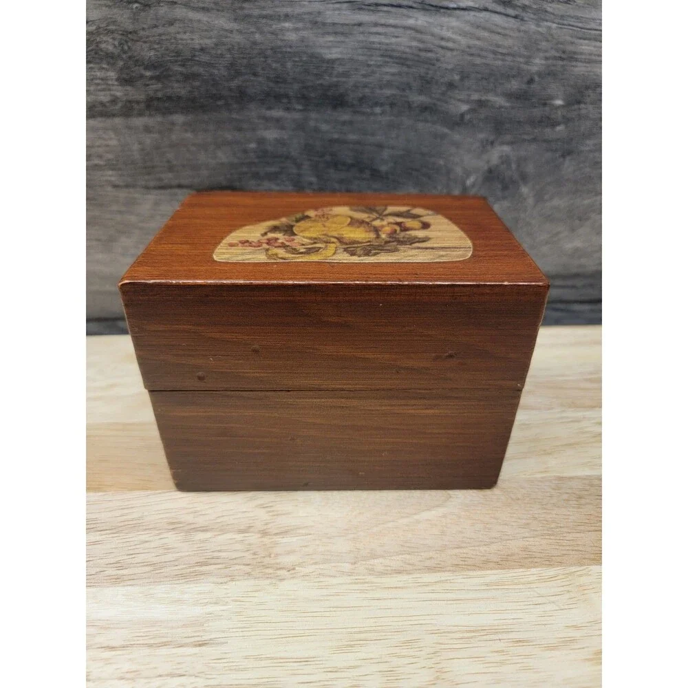 Recipe Box Wood Lemon & Berry Decoupage Top Lid 5 3/4